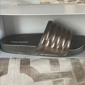 Steve Madden Metallic Bronze Quilted Slide Sandals